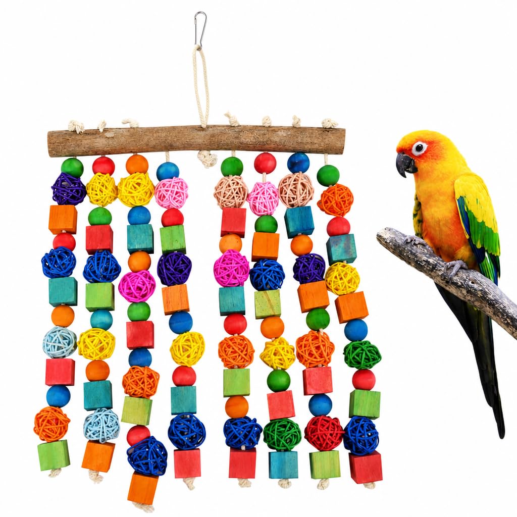 Large Parrot Toys Hanging Wooden Block Chewing Parrot Toy Multicolored