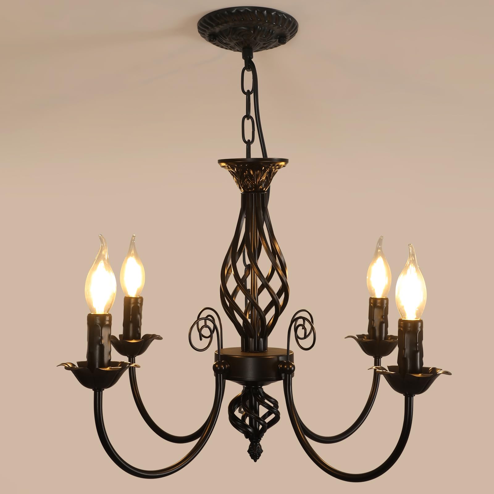 Comely Lampara araña Negro, 4 Luces E14 Lampara Colgante Techo Candelabro | Ajustable Lámpara de Techo Rusticas para Cocina, Comedor, Sala de Estar