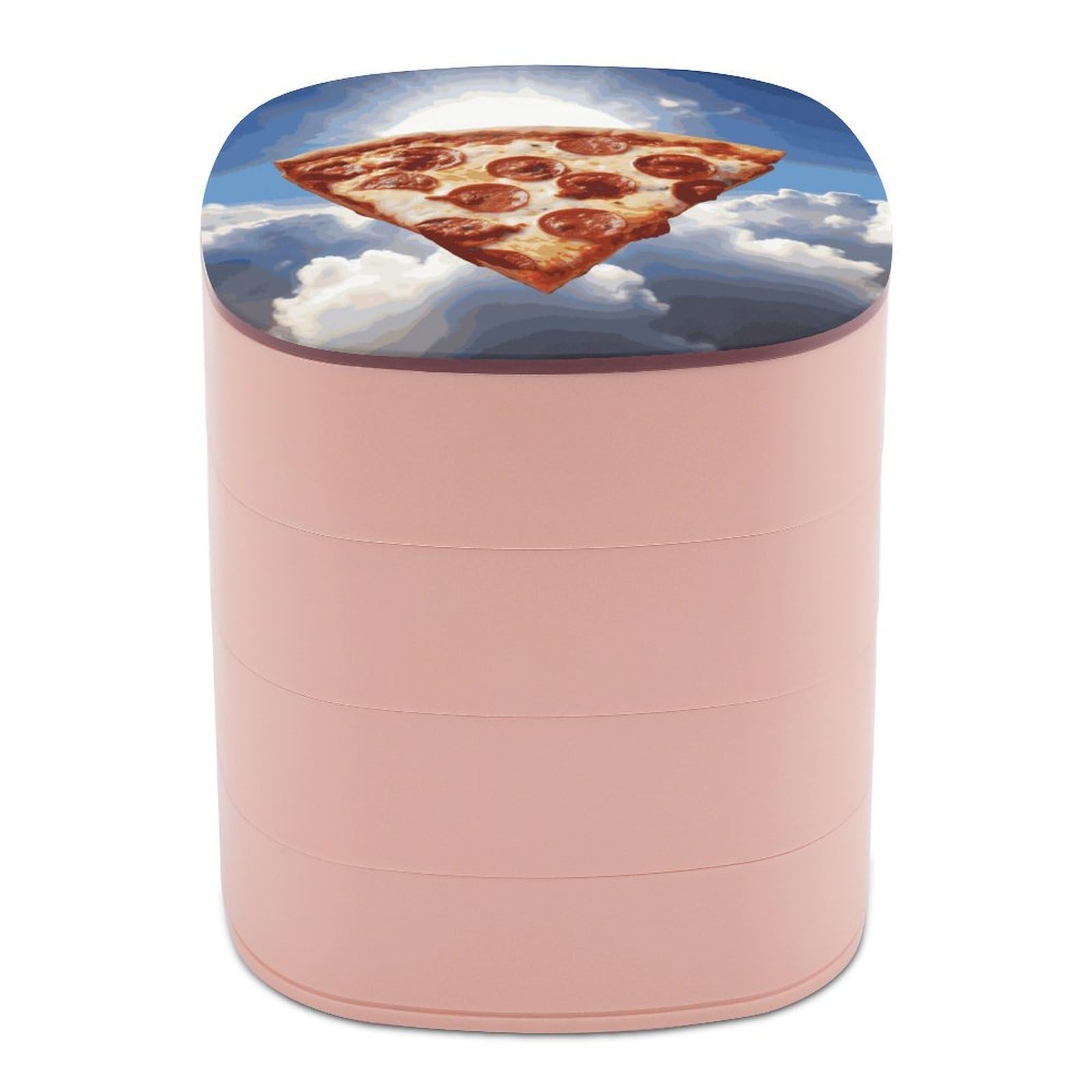 JTREHY Pizza in The Sky Jewelry Box 4-Layer Covered Rotating Jewelry Storage Box Large Capacity Storage Boxes Portable Jewelry Case for Bracelets Earrings Necklace