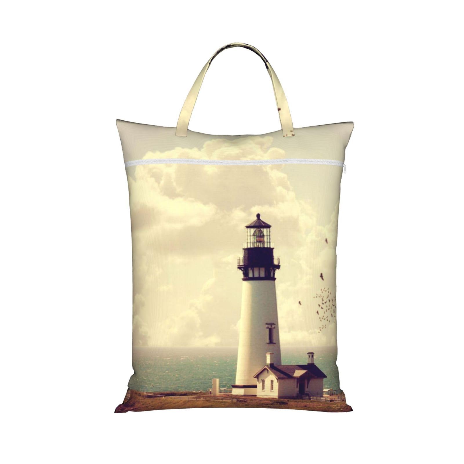 Yfsgdlbn 1 Pc Old Lighthouse Printed Travel Dirty Laundry Bag Clothes Pack Storage Basket Bag