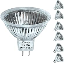 Vinaco MR16 Halogen Bulb 50W 12V, 6p Pack MR16 Bulb Dimmable, Long Lasting MR 16 GU5.3 50W Bulb, 2800K Warm White with GU5.3 Base, Halogen 12V 50w for Landscape, Track Lights, and Fiber Optics