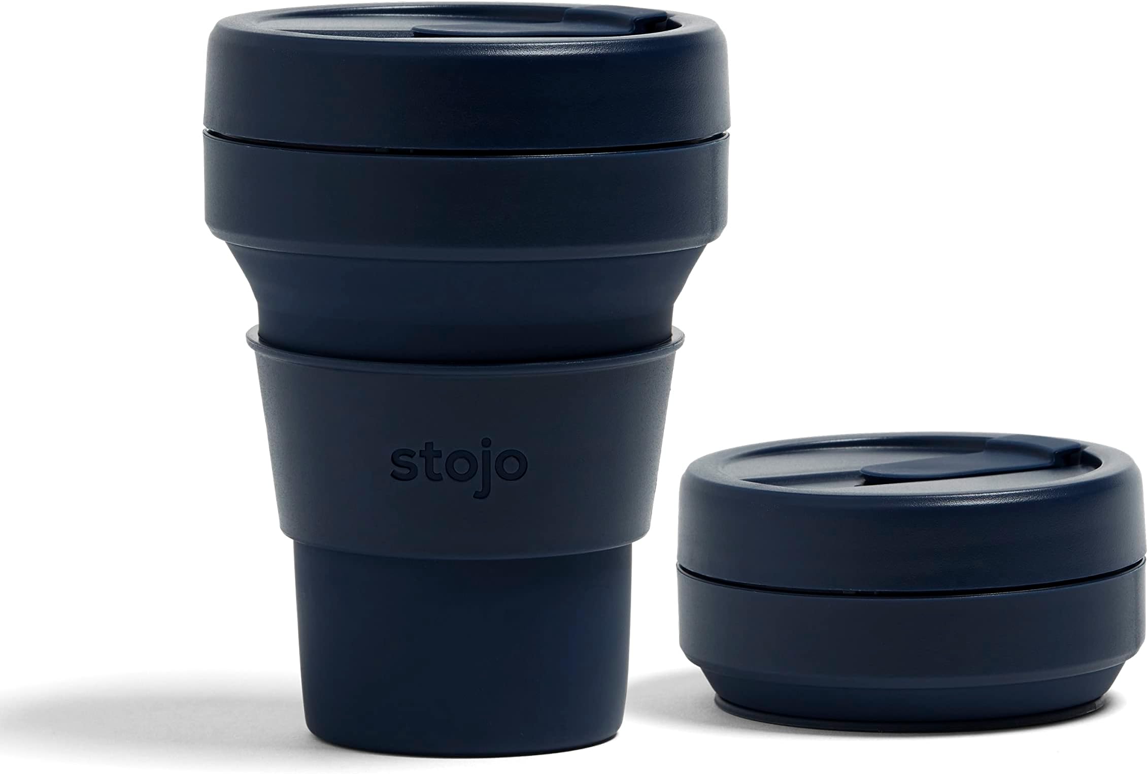 On-The-Go Collapsible Coffee Cup - 12oz / 355ml - Reusable & Foldable Silicone Travel Mug with Lid - Portable, Pocket Size - Dishwasher Safe - Denim