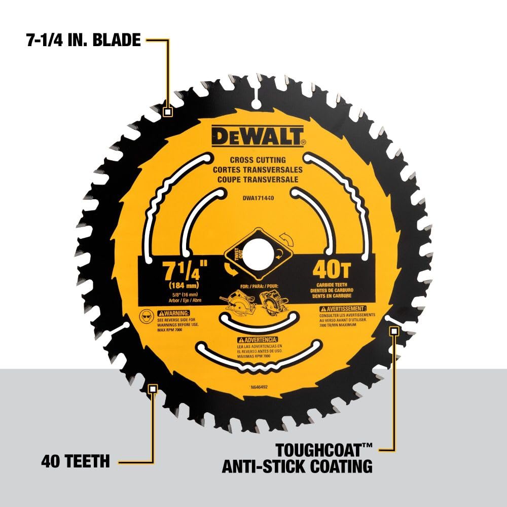 Amazon.com: DEWALT Circular Saw Blade, 7 1/4 Inch, 40 Tooth