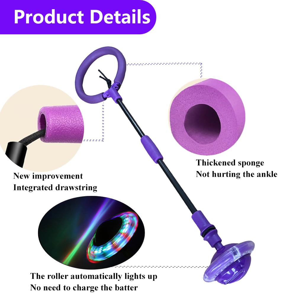 Anyingkai Blinkender Springring Fußkreisel mit Zähler, Swing Wheel mit Lichtrad, Blinkender Sprungball,Faltbarer Ankle Skip Ball,Jumping Ball and Skipping Rope,Sport Sprung (Lila-B)