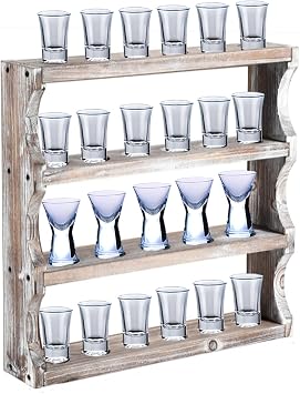 Wood Shot Glass Display Case Shot Glasses Holder for wall shot glass display Bar Collection Stand Collection Display Rack Old-White
