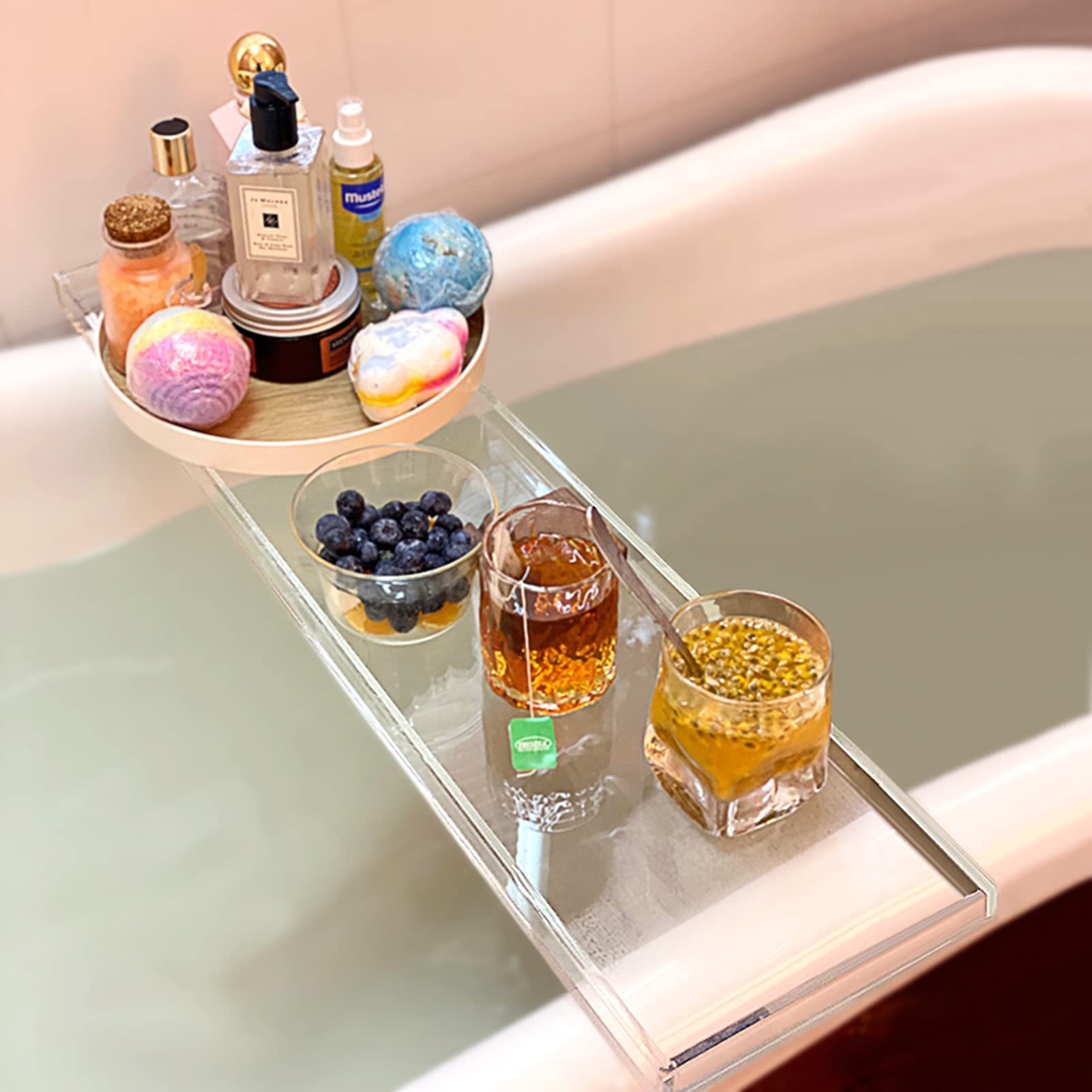 MYUYEE Clear Bathtub Tray Caddy With Large Platform, Durable Non Slip Bathroom Bathtub Tray Bath Tub Table Shelf For Luxury Bath, Distinctive Gift (Onecolor-76Cm (30In))