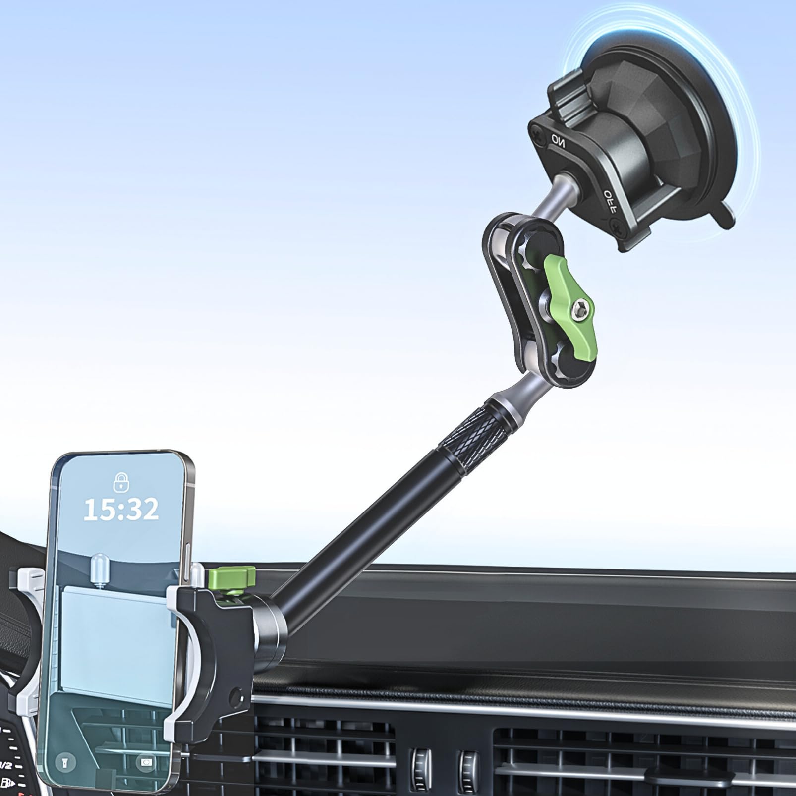 Car Phone Holder-Phone Mount for Car Windshield Truck-Holder with 360 Rotating Metal Arm-Mount with Super Stable Suction Cup