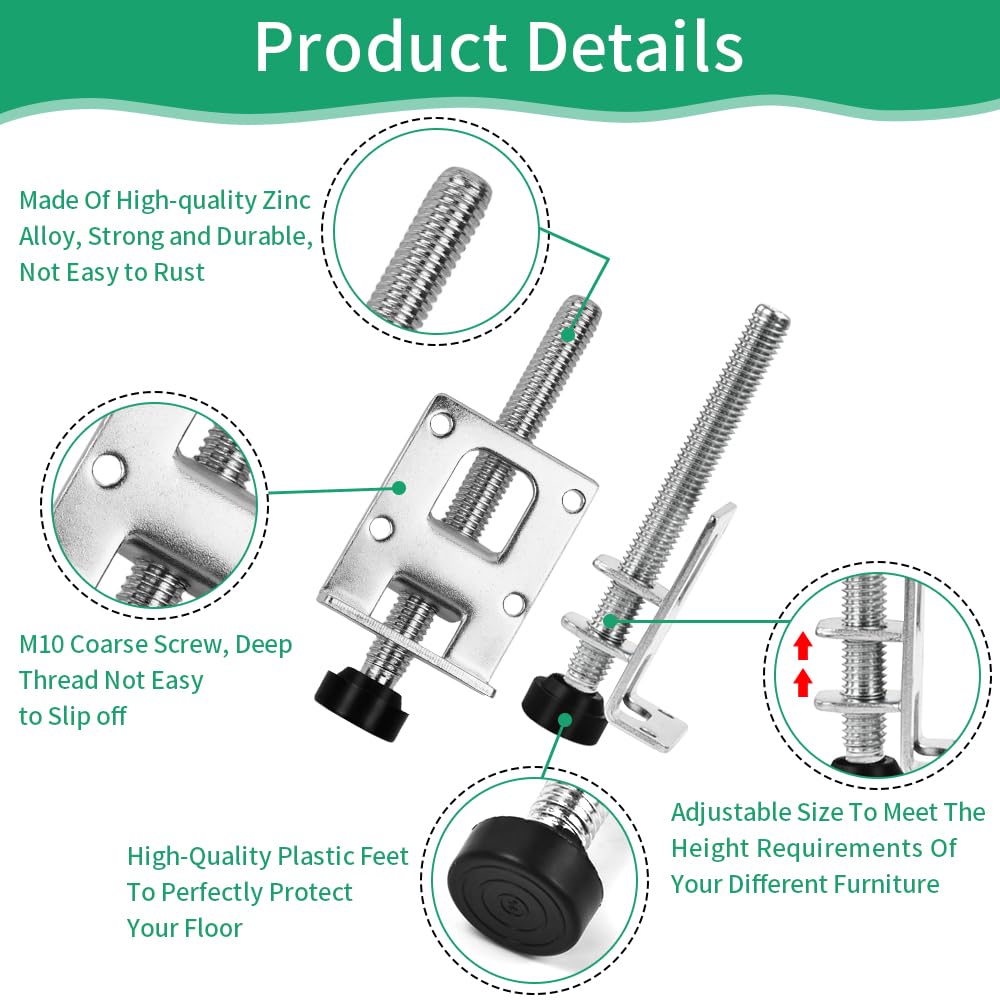 YBCCBY 8 PCS M10 Heavy Duty Leveling Feet 58/108 mm Adjustable Furniture Leveler Feet Height Adjustable Feet with 48 Small Screws - Image 3