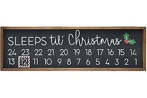 Christmas Countdown Sign with Wooden Decor: Sleeps Until Christmas