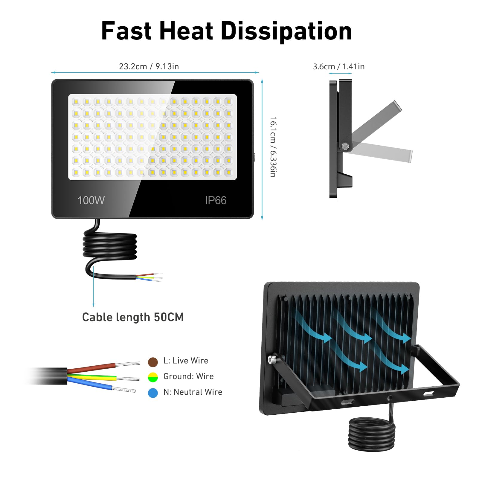 Projecteur LED Extérieur 100W - 10000LM 6500K Blanc Froid Spot LED Extérieur avec 105 LEDs Lampe, IP66 Étanche Eclairage Exterieur pour Stade, Terrasse, Rue, Garage