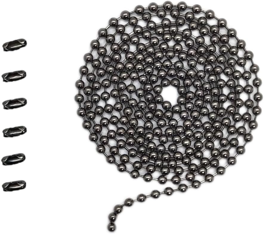 IFNOW Ceiling Fan Pull Chain Metal Fan pull chain extension, ceiling fan chain connector,Diameter 3.2mm 6.5 Feet Long with 6 PCS Connector (Black)