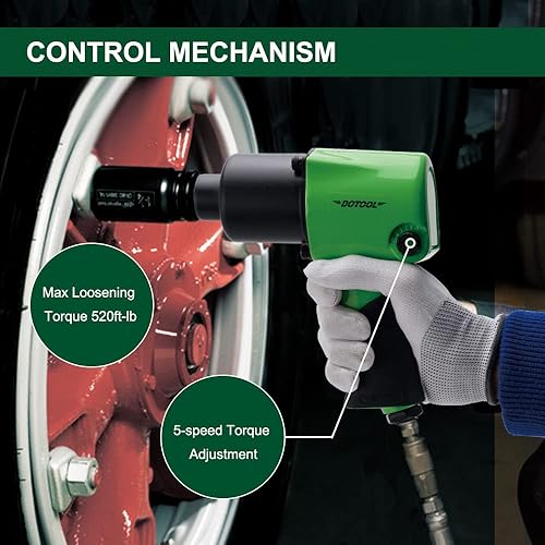 Miniatura 3 de Llave de impacto neumática de 12 pulgada, 5 velocidades, accionamiento cuadrado neumático, resistente, 520 pies-libras, par de aflojamiento máximo,