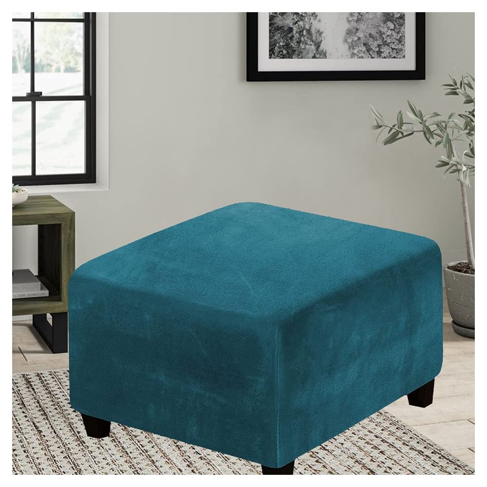 Square Ottoman Cover Stretch Stool Slipcover, Soft Velvet/Jacquard Ottoman Footstool Protect Anti-Slip Foot Stool Covers Pouffe Cover With Elastic Bottom, Washable ( Color : #19 , Size : 55x55cm/22x22