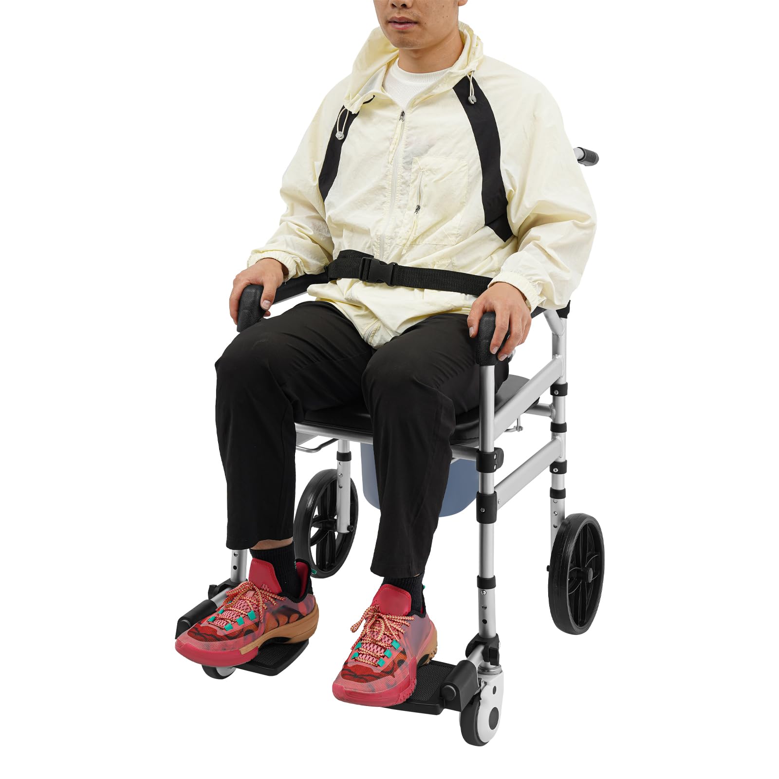 Krzesło prysznicowe, składane, do toalety, wózek inwalidzki, regulowany, z kółkami, udźwig 150 kg, z pasem bezpieczeństwa, do szpitali, centrów rehabilitacyjnych dla rodziny