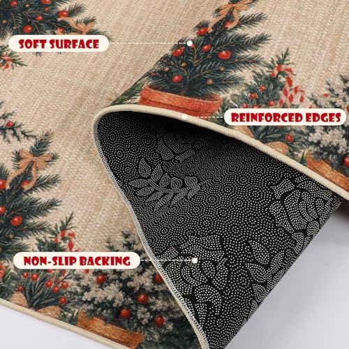 Tapete navideño Breling 5x10 pies rojo con diseño Pine Berry miniatura 7