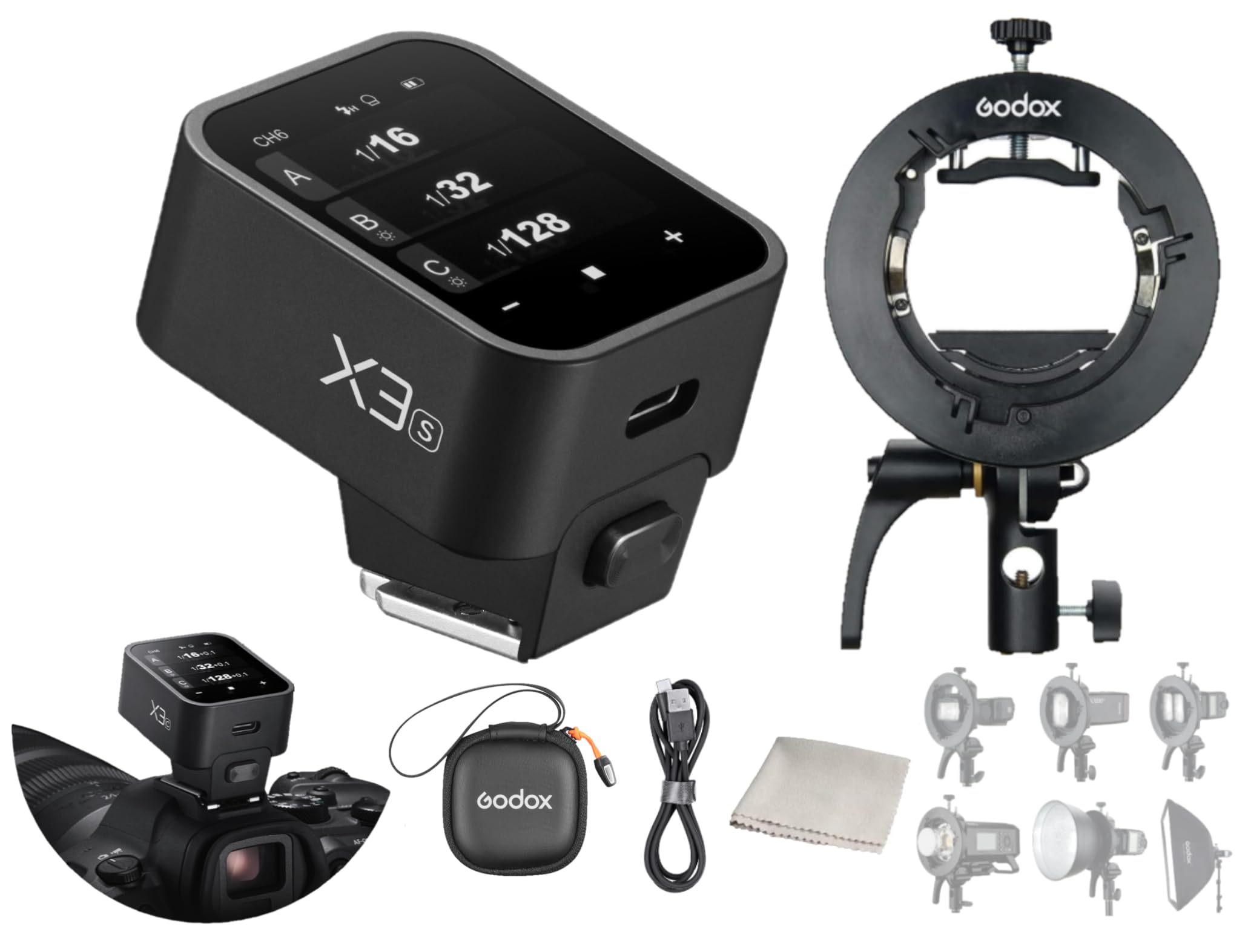 GODOX X3 X3S X3-S TTL Touchscreen Flash Trigger Compatible with Sony Cameras,2.4G Wireless OLED Transmitter with Godox S2 Speedlite Bracket,850mAh Lithium Battery(X2T-S XPro-S XProIIS Upgrade Version)
