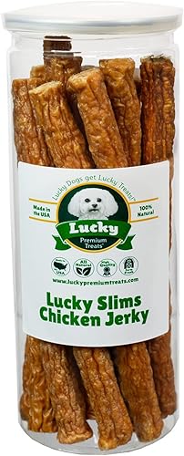 Lucky Premium Treats Lucky Slims - Golosinas largas de pollo para perros y palitos crujientes para masticar con pollo real para perros pequeños a