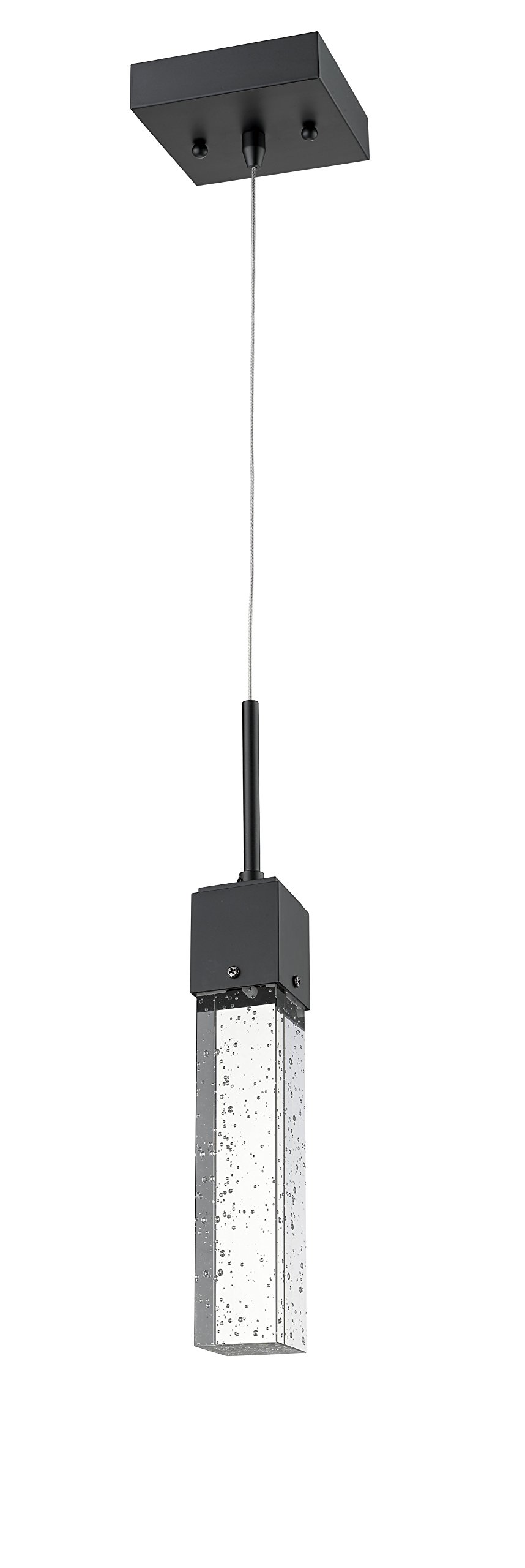 Vivio Lighting- PIXI-1 Illuminated LED Bubble Glass Cube Pendant- 14"H x 4.5" x 4.5"- Adjustable