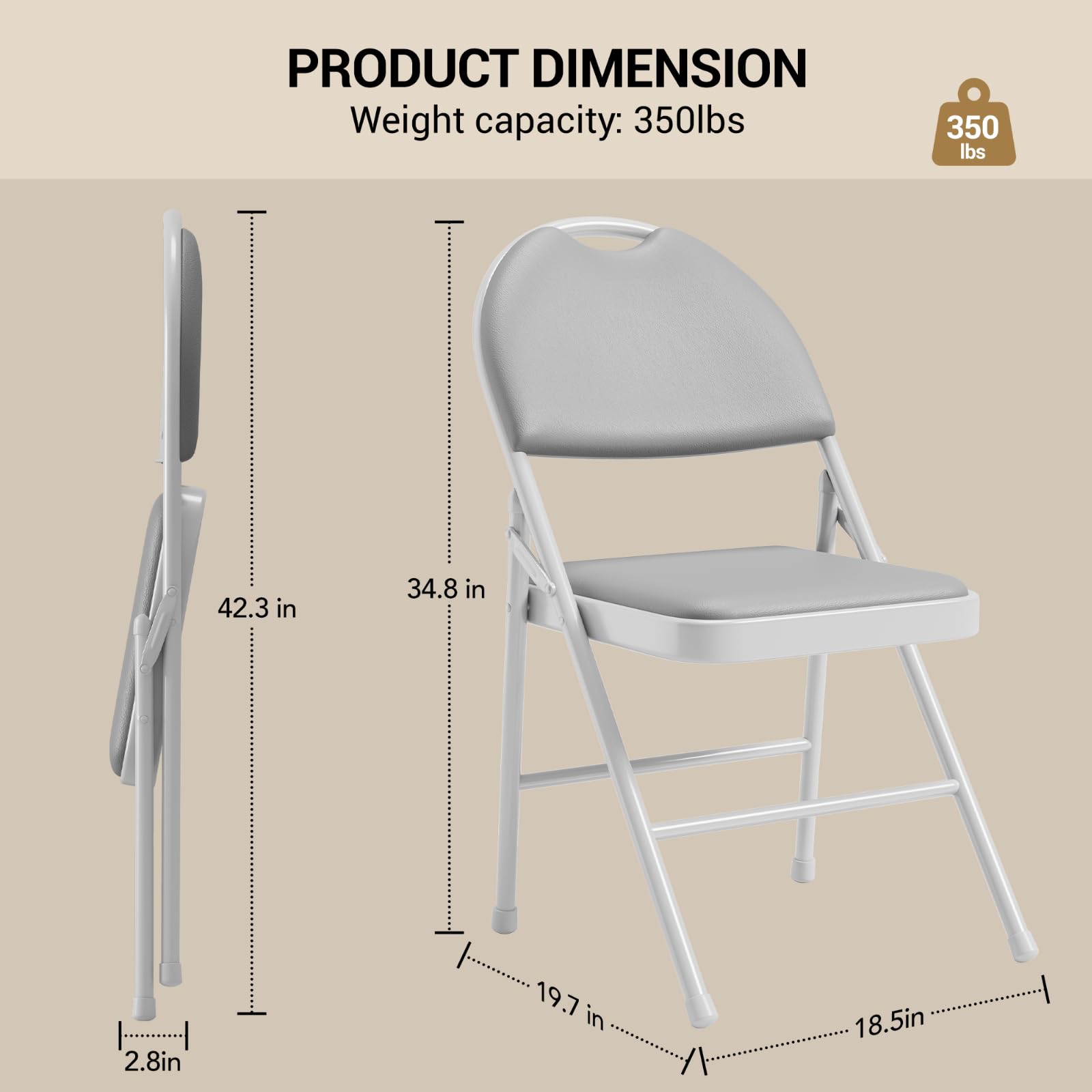 Juego de 2 sillas plegables con piel sintética acolchada para asiento y respaldo, silla plegable de metal apilable hasta 160 kg, silla de jardín y silla de invitados para eventos, salón