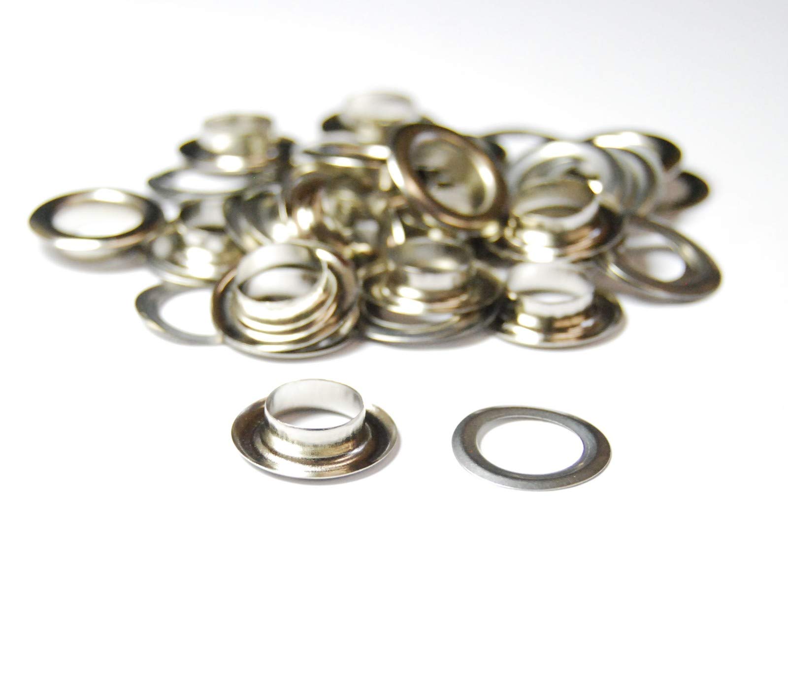 Celloexpress Silver 5Mm Brass Metal Eyelets Grommets & Washer Findings - For Leather Craft Clothing Flags Banners - Pack Of 100