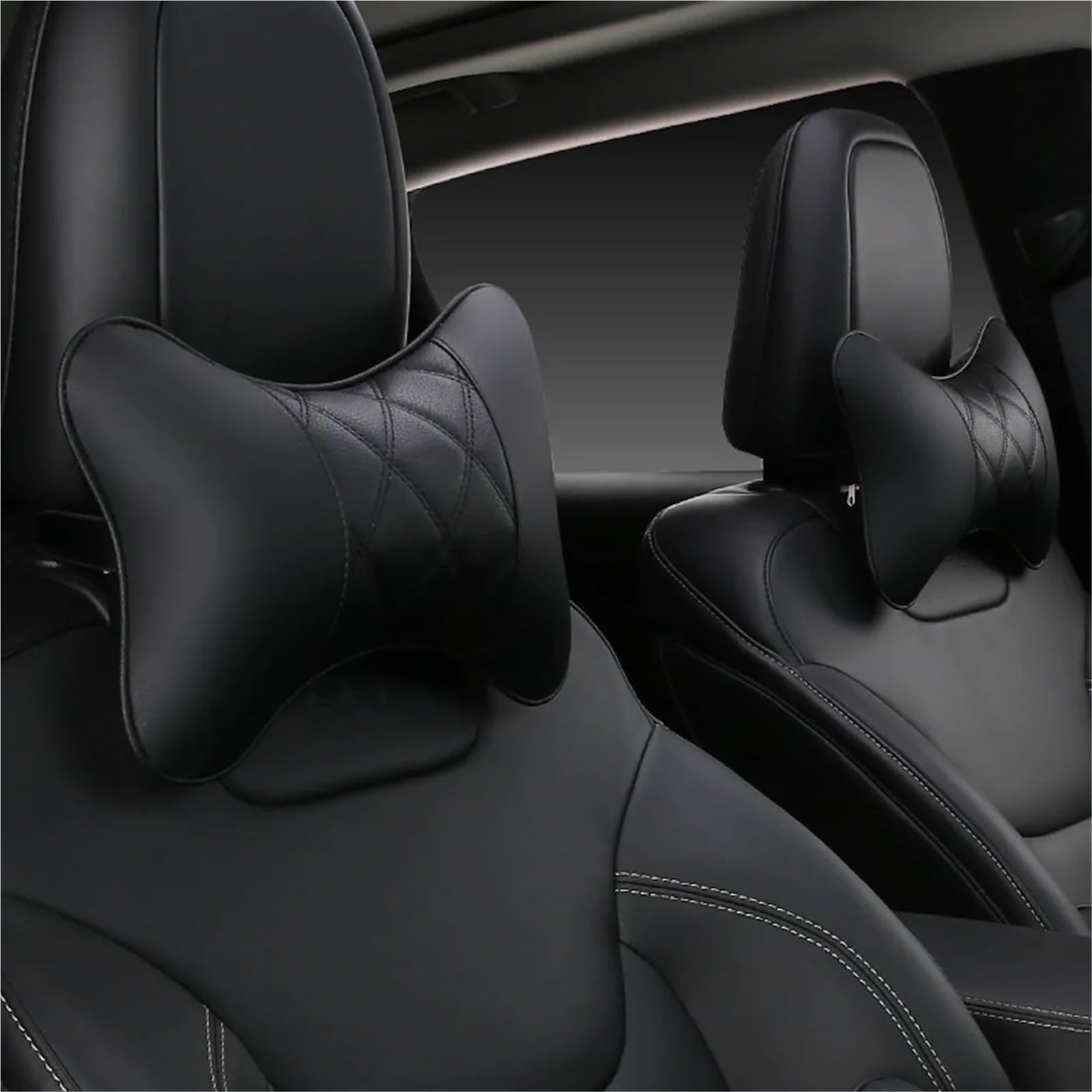 High-Elastic Headrest 2 almohadas cervicales para coche, de piel sintética, para ambos lados, reposacabezas, para aliviar el dolor de cabeza, rellenas de fibra.(Red)