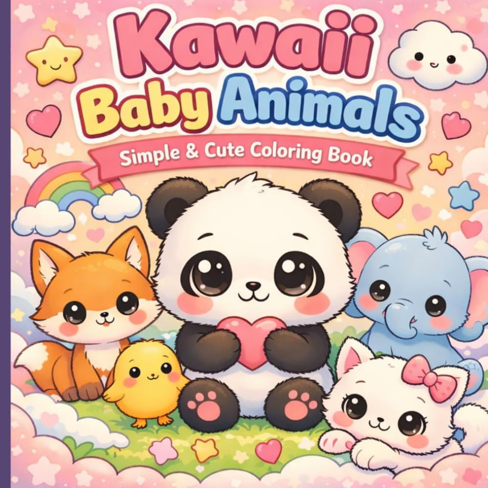 Kawaii Baby Animals-Vol. 1: Bold & Easy Coloring Pages Featuring Adorable Baby Animals for Kids