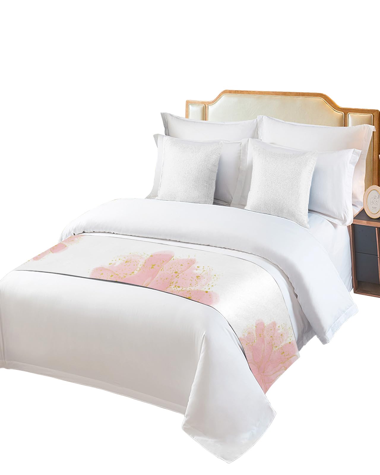 Blush Pink Gold Bed Runner for Full/Queen Size Bed, Bedspread Protector Slipcover Bed Scarf for Foot Bed Runners & Scarves for Bedroom Hotel Wedding Room 83x20 Inches Abstract Contemporary Flower Art