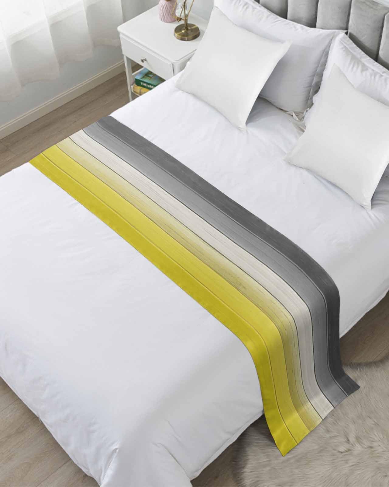 Yellow Grey Ombre Bed Runners for Queen Size Bed, Decorative Bed Throws for Foot of Bed, Farmhouse Aesthetics Gray Wooden Bed Runner Sofa Throw Bedding Scarf Protector Slipcover for Bedroom/Hotel-image-16