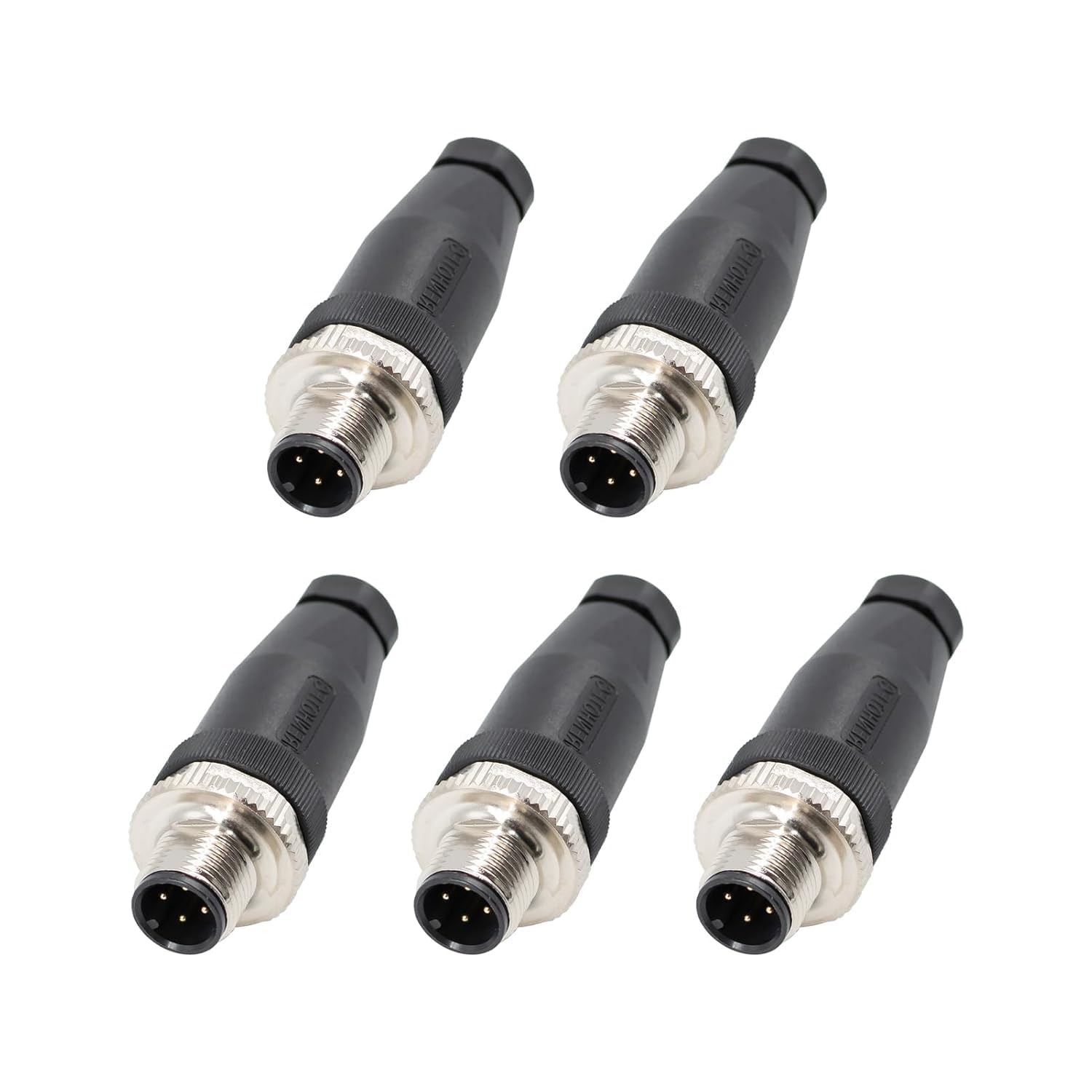 5PCS M12 4 Pin Connector Field Wireable A Code Straight Male Plug Non-Shield 12mm Industrial Circular Connector, Outdoor Waterproof IP67