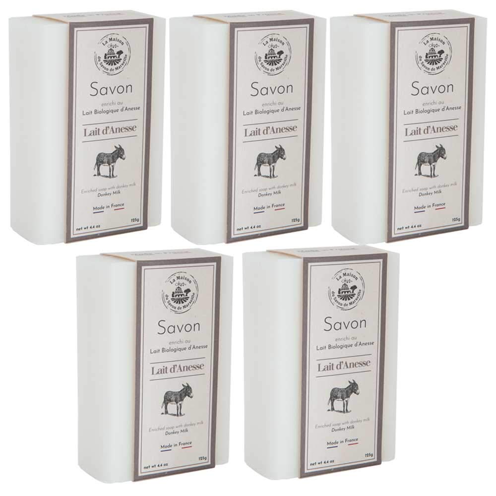 Maison du Savon de Marseille - French Soap made with Fresh Organic Donkey Milk and Organic Shea Butter - 115g Bars - Set of 5
