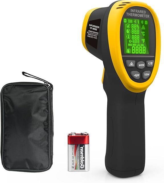 Digital Infrared Thermometer(-58~1472)INFURIDER YF-985E Non-Contact Laser Temperature Gun 16:1 IR Temp Gauge, Industrial Thermometer Gun w/Ambient Temperature Humidity Dew Point Monitor