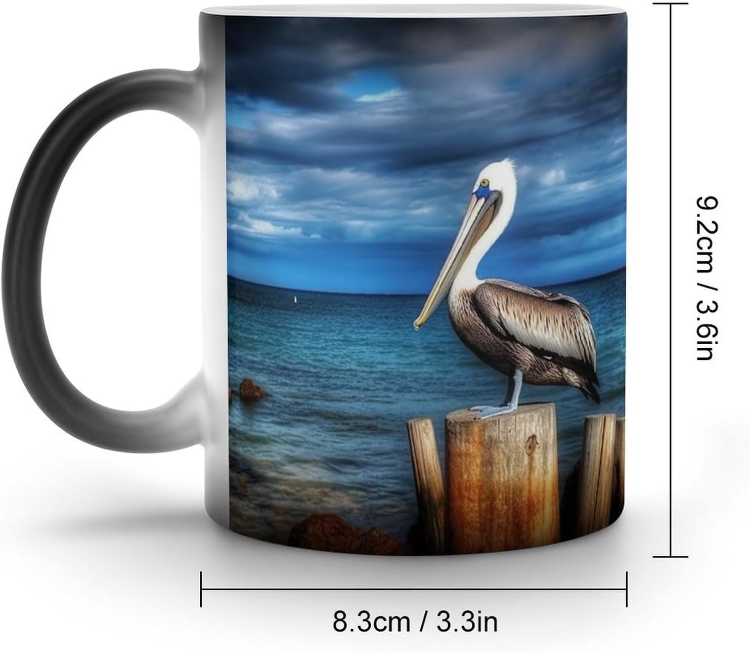 Color Changing Mug Pelican Bird Blue Sea Printed Ceramic Coffee Mug Heat Changing Sensitive Mug Magic Heat Changing Coffee Mug Novelty Coffee Mugs