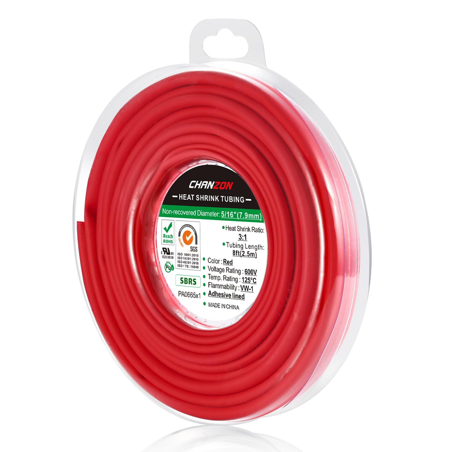 Chanzon 3:1 Ratio 5/16" (7.9mm) Heat Shrink Tubing 8Ft Roll Red