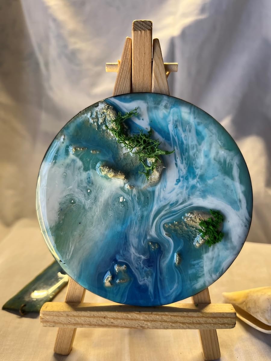 MDF Resin Decorative Round Shape Real Island Theme Wall Decor, Blue Magnet for Home Decoration Perfect for Bedroom Living Room Decoration, Home Decor (4 X 4 Inch) (Pattern-3)