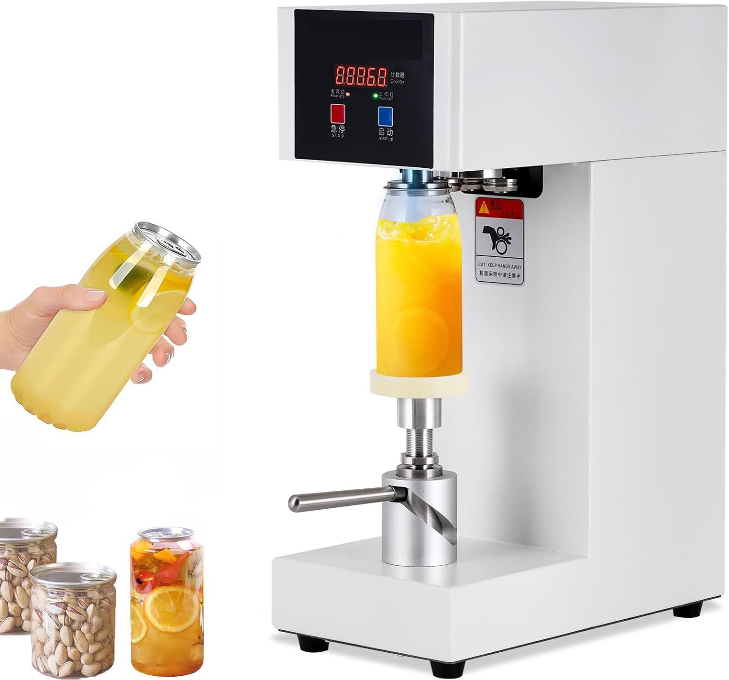 LjlXanthiper 180w Commercial Can Sealer Machine,Electric Cup Sealer Machine,With Intelligent Control Panel,2.2” Diameter,5.7”-7.9” Height Adjustable,For Juice,Bubble Tea,Beer White
