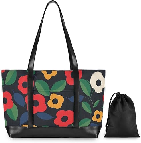 Miniatura 2 de KLL Negro Mattis Flowers Bolso portátil de gran capacidad con cremallera bolsa de trabajo con portátil Bolso grande para mamá con pañal maletín