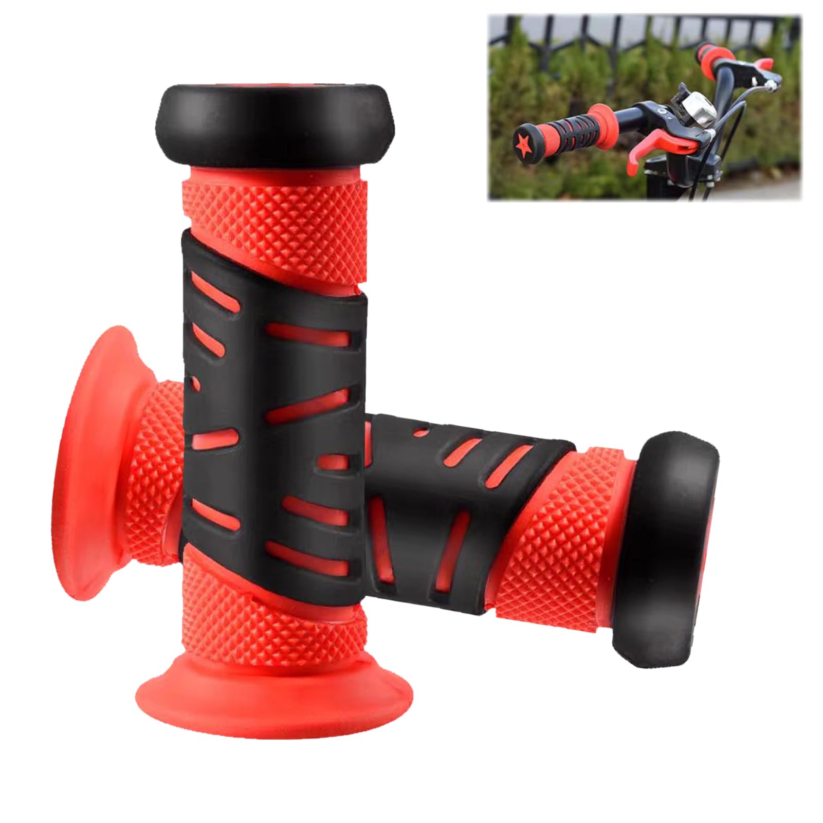 Coppia di manopole bici bambino, manopole bici bambini,Manopole Manubrio in Gomma Morbida 95mm,Diametro 22mm,Sicurezza con Protezione Antiurto per Biciclette,Tricicli, Scooter