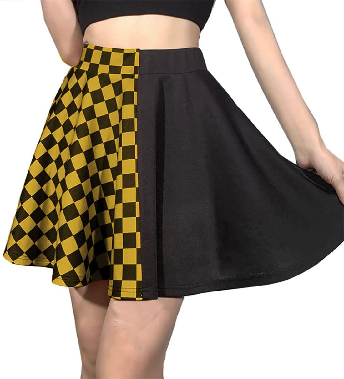 Gothic Summer Plaid Mini Skirts for Womens Short High Waist Plaid Skirts - XX-Large 6#yellow Mini