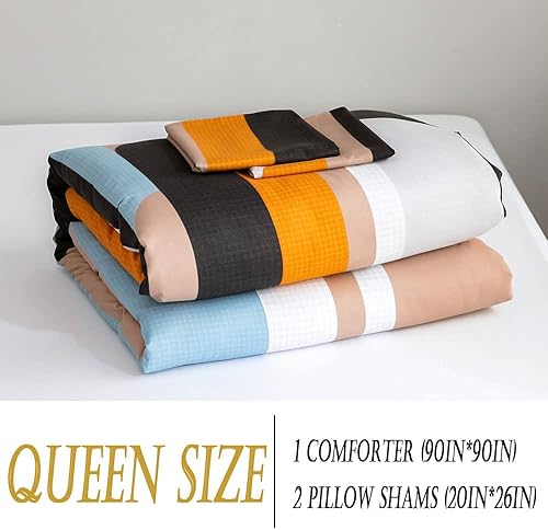 Miniatura 7 de Juego de edredón de 3 piezas con 1 edredón y 2 fundas de almohada, ligero, estilo bohemio, alternativo para todas las estaciones (naranja, Queen)