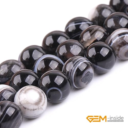 Miniatura 592 de GEM-Inside - Cuentas sueltas de piedra de lava negra natural de 0.315 in para hacer joyas, 15 pulgadas Cordierita de grado A