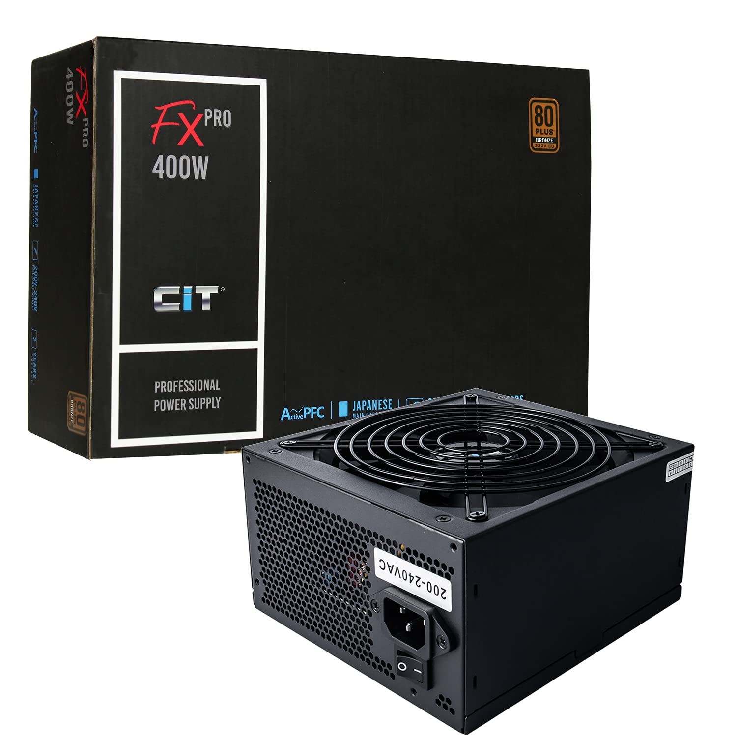 CiT FX Pro 600W Power Supply , Non-Modular, APFC, Japanese TK Main Capacitor, 80 Plus Bronze, 88% Efficiency, 14 Cm Fan, For Professional Gamers | Black