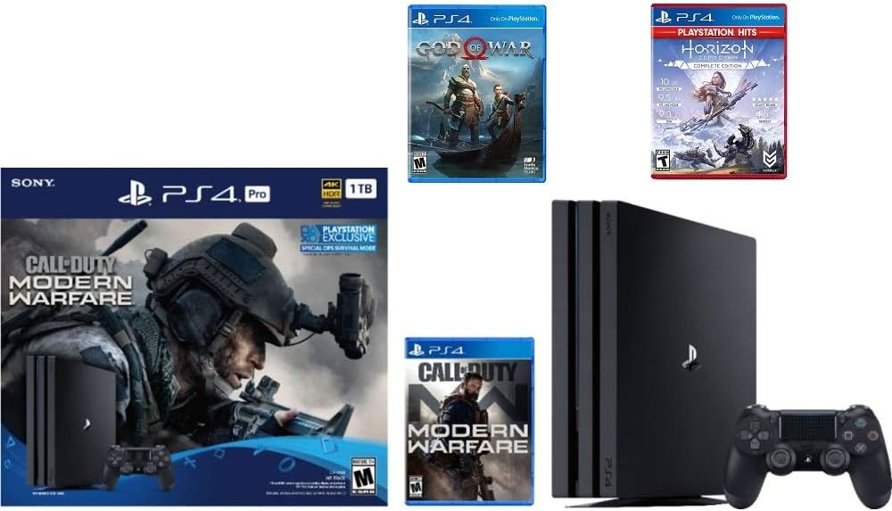 Sony PlayStation 4 Pro 1TB Console Call of Duty: Modern Warfare Bundle W /Game :Horizon Zero Dawn Complete Edition Hits , God of War