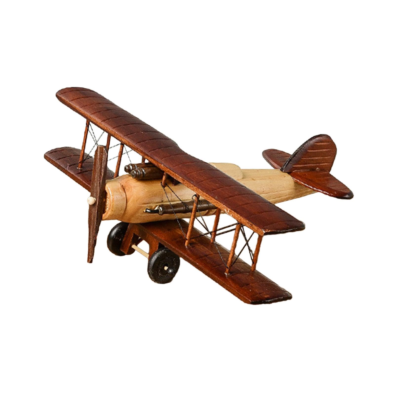 Amagogo Wooden Airplane Model Retro Desktop Decoration, Handmade Vintage Wooden Aircraft Ornament, Creative Desktop Decor for Home and Office, Unique Gift for Adults and Children