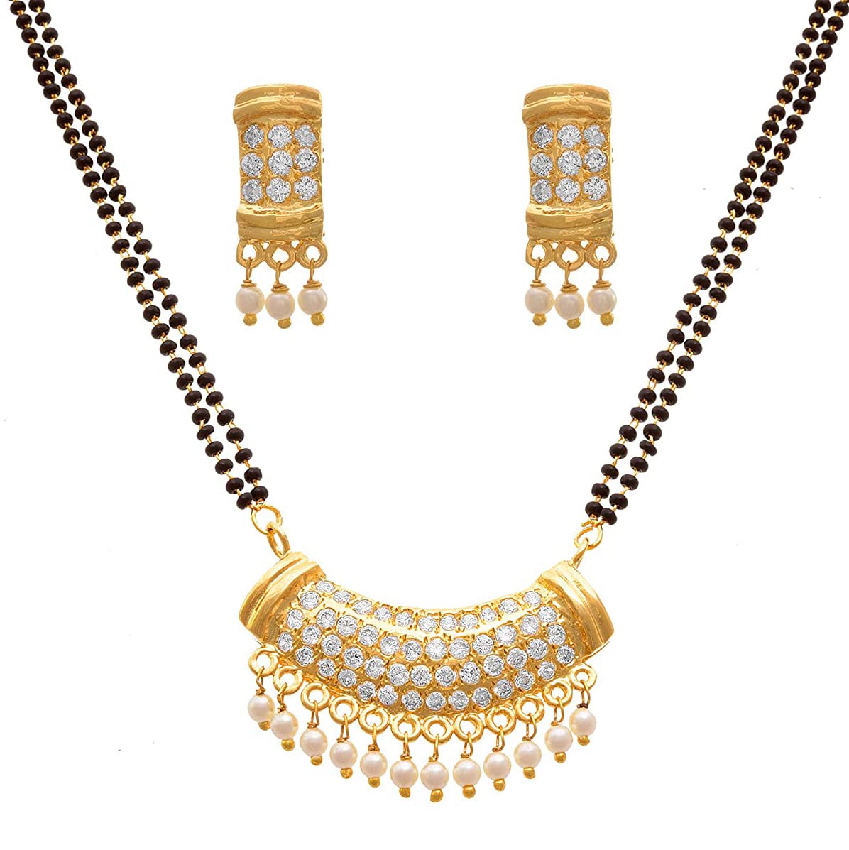 Cz Ad American Diamond Mangalsutra One Gram Gold Plated with Earrings for Women Jewellery For Less-image-14