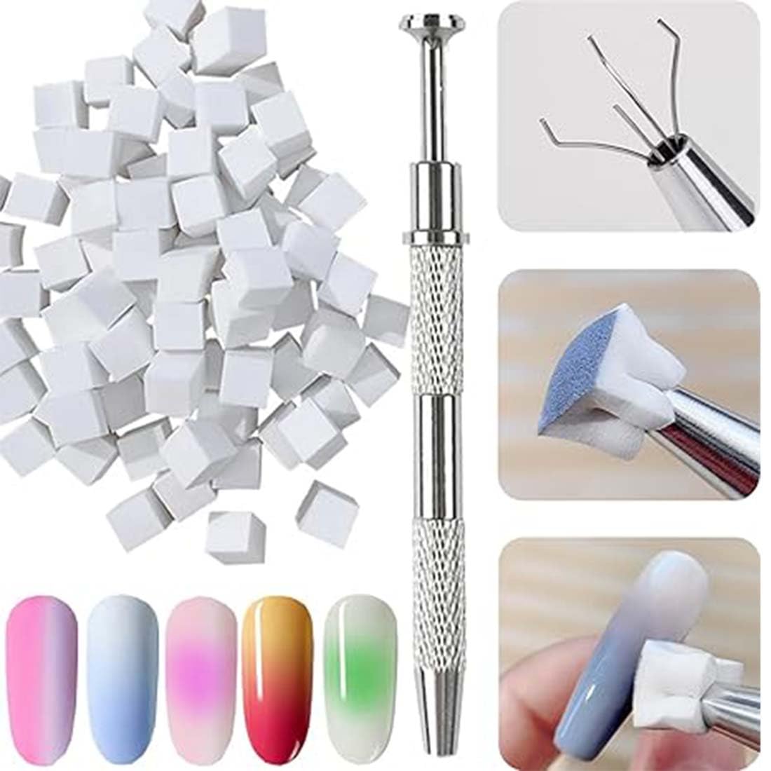 50 Pezzi di Spugna Unghie con Pinza Metallica, Pennelli Unghie, Unghie Ombre Design, Strumenti per la Nail Art Pennello di Spugna, Usato per Creare una Varietà di Modelli di Nail Art Sfumati