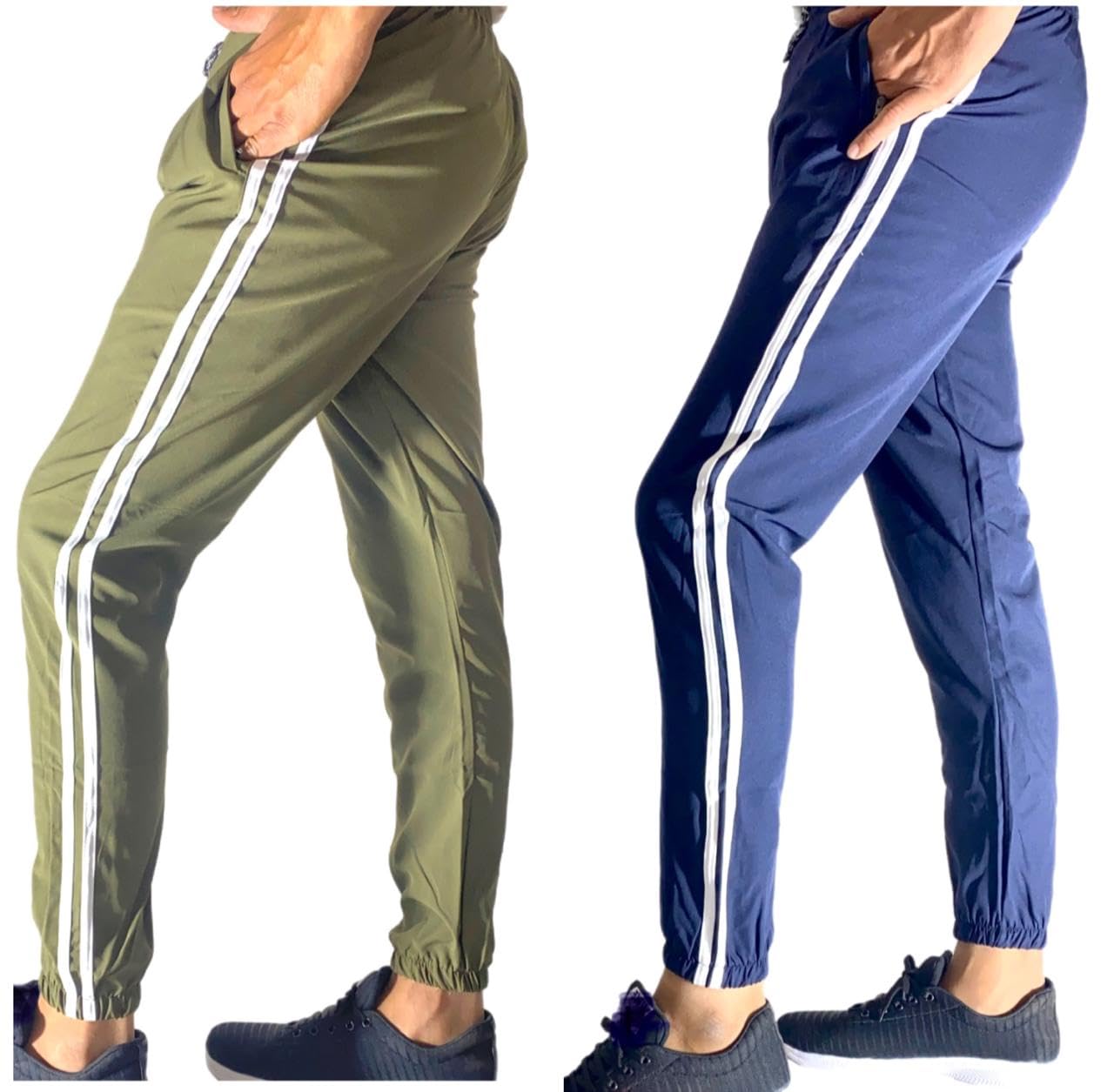 KRISHNAA_ENT Mens Regular Fit Lower with Pocket Full Elastic Sports Wear Running Gym Stretchable Jogger Track Pant M Size Combo (Green Blue)