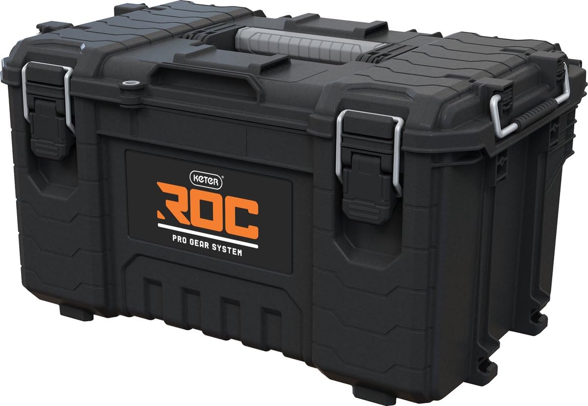 Keter Pro Gear XL Werkzeugwagen – 3 Koffer, 2 flache und 1 tiefe Schublade, abschließbar, mit Clear Organizer, IP65 Schutz, robustes Design, schwarz - 64x47x79-105 cm