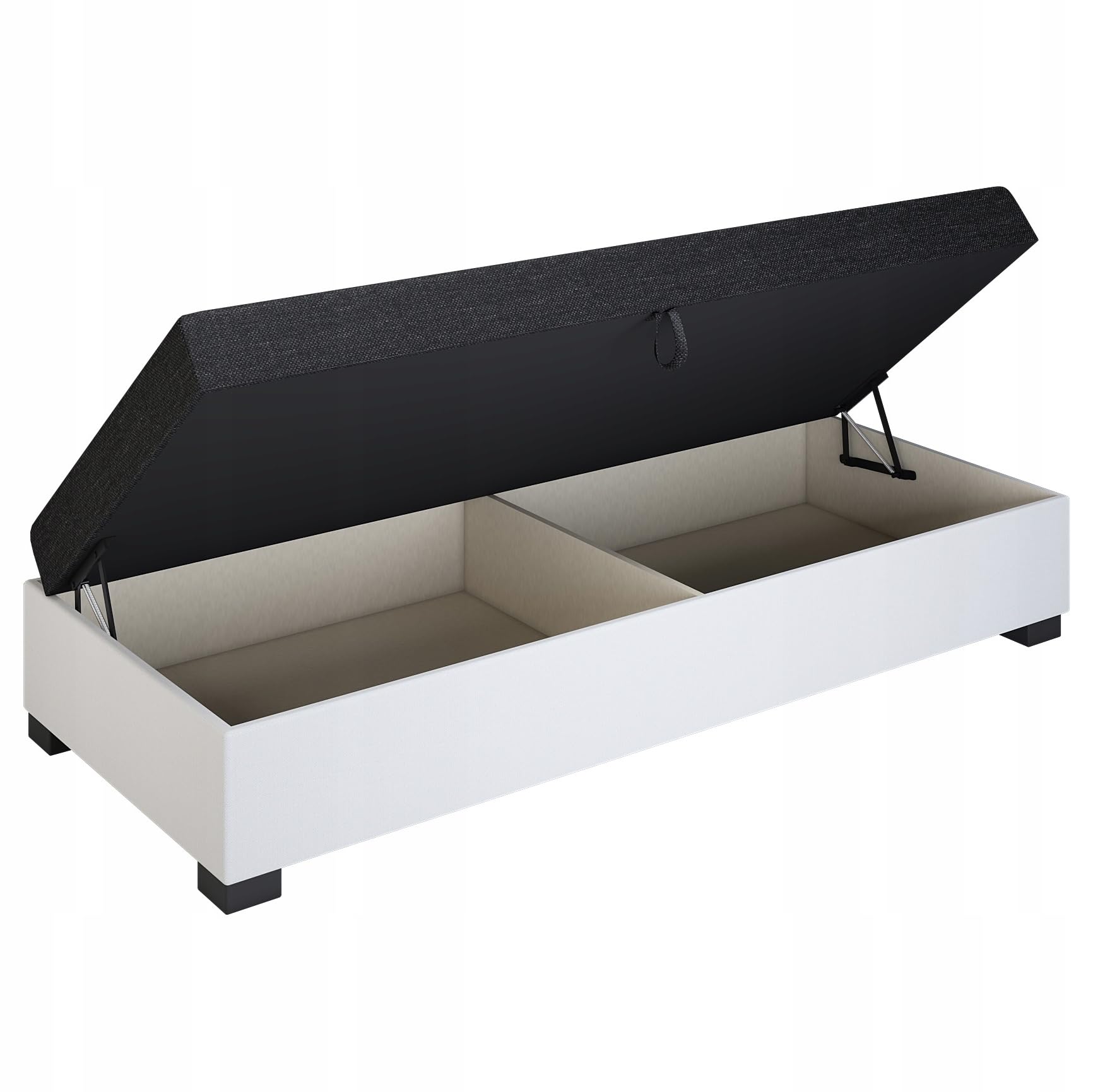 Boxspringbett Iwo 90x195x38 cm mit Schaumstoff Matratze, Bett mit Matratze, Polsterbett mit Bettkasten, Gepolstertes Einzel Bett, Schlafsofa - Schwarzweiß