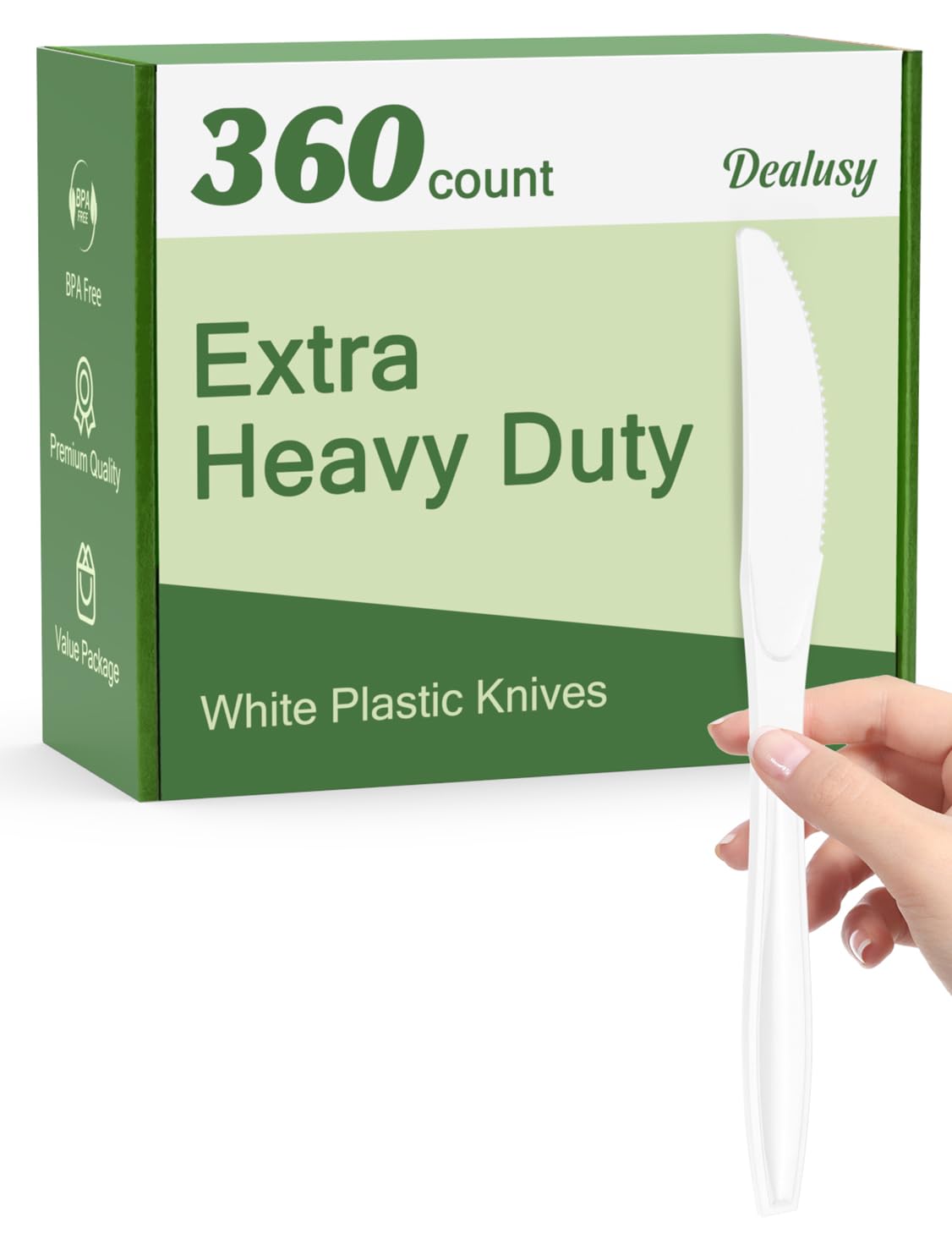 Dealusy 360 Count Extra Heavy Duty White Plastic Knives Disposable