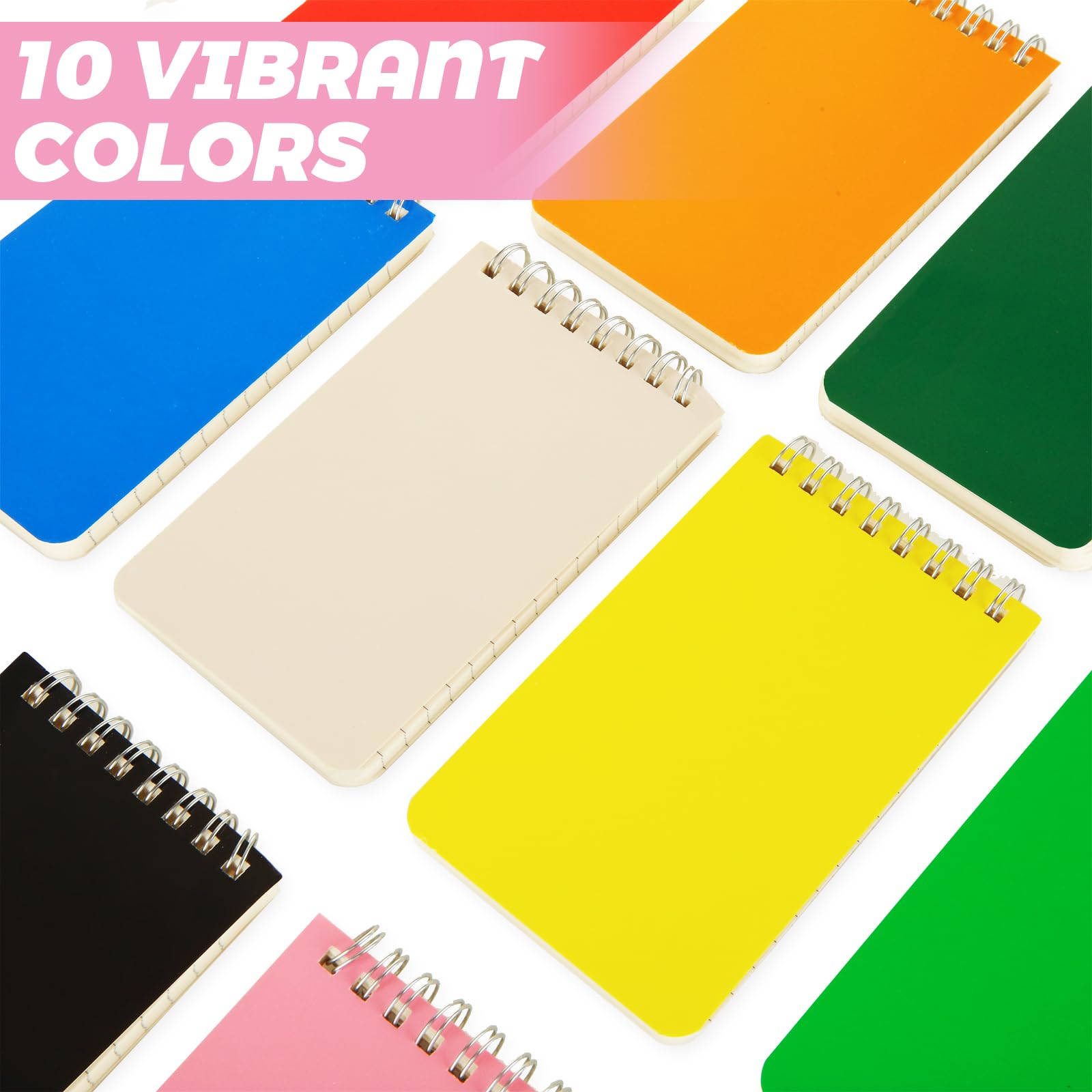 Lot de 60 petits carnets de poche de 7,6 x 12,7 cm, 10 carnets colorés de 60 feuilles à spirale, mini bloc-notes de poche avec pages lignées pour la maison, l'école, le bureau, le travail